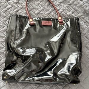 Kate Spade Black Patent Leather Tote with Brown Handles